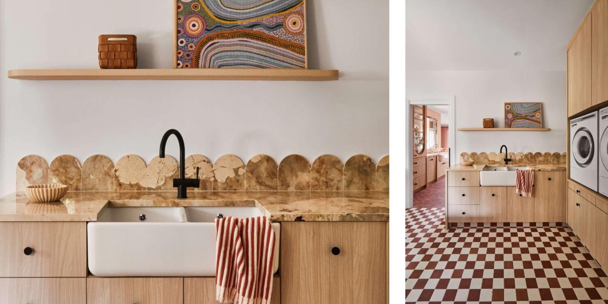 This vibrant laundry was treated to a playful colour palette by Melbourne designer Olivia Cirocco (GIA Renovations).